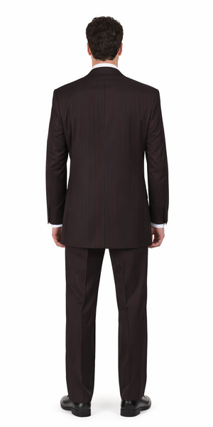 Mens 3 Button Peak Lapel Bold Pinstripe Gangster Suit in Black & Red