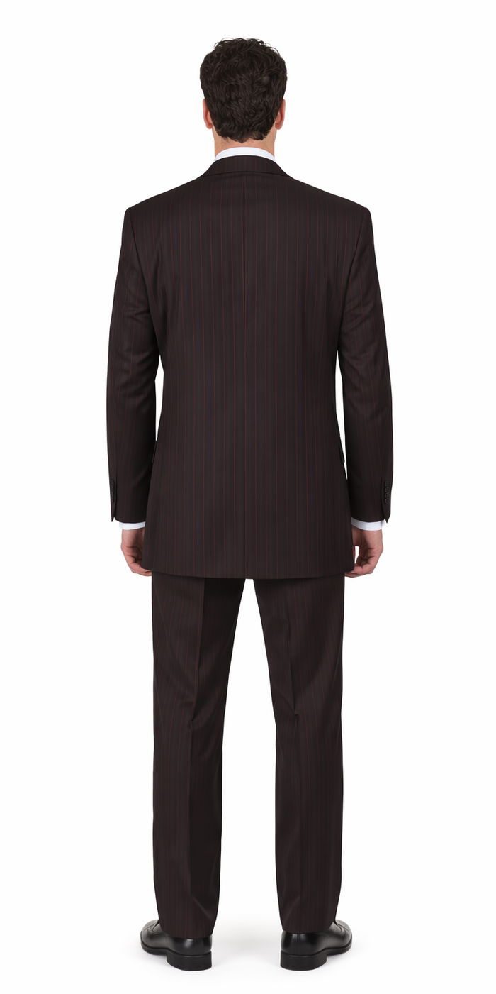 Mens 3 Button Peak Lapel Bold Pinstripe Gangster Suit in Black & Red