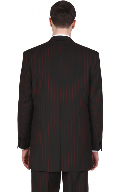 Mens 3 Button Peak Lapel Bold Pinstripe Gangster Suit in Black & Red
