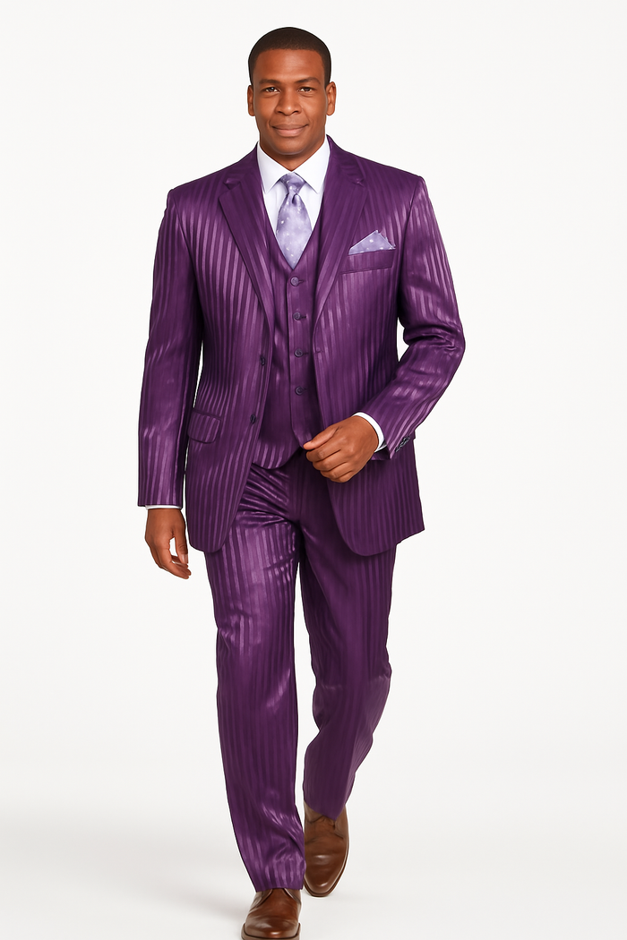 Mens 3 Button Ton on Ton Stripe Fashion Suit