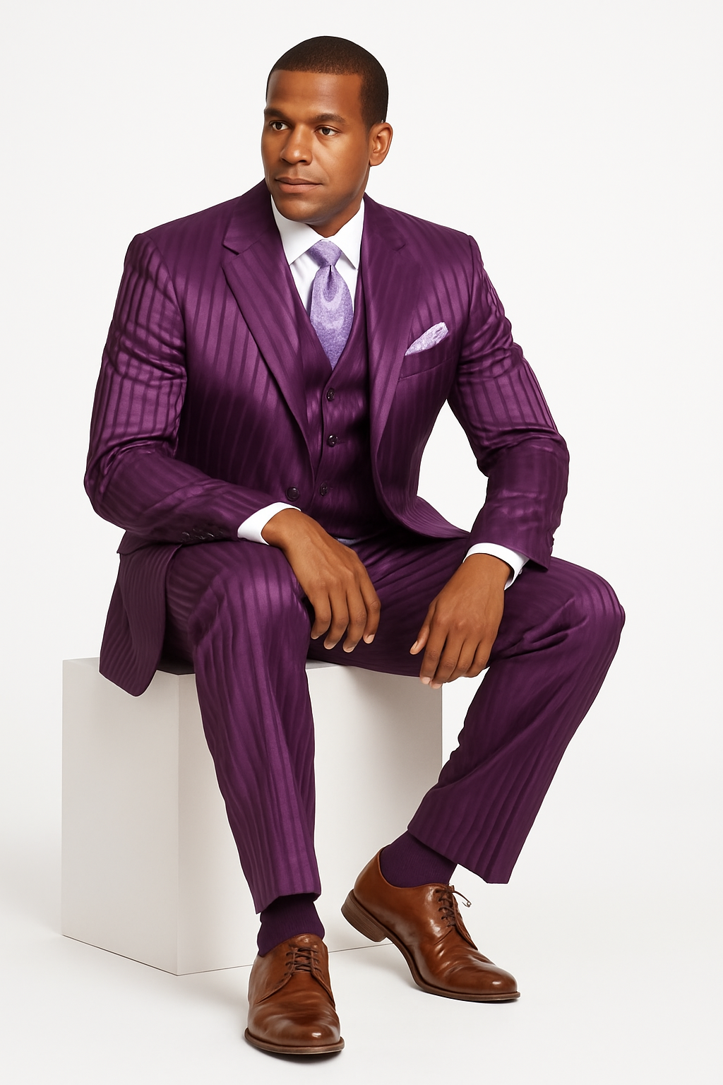 Mens 3 Button Ton on Ton Stripe Fashion Suit