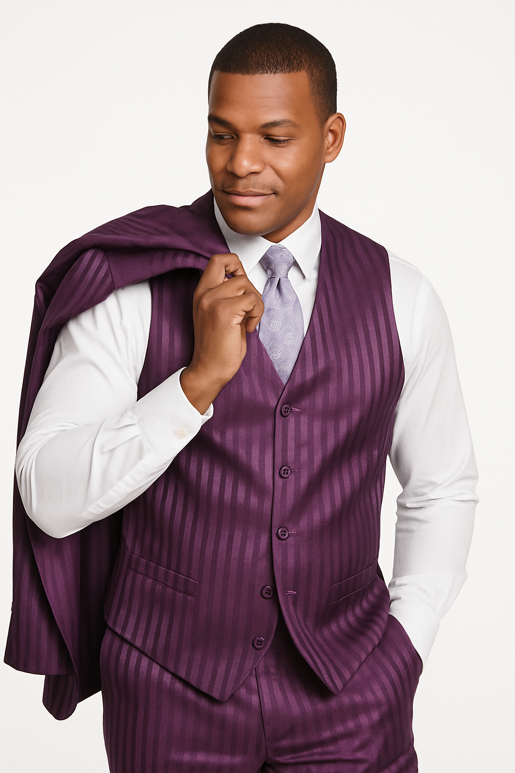 Mens 3 Button Ton on Ton Stripe Fashion Suit