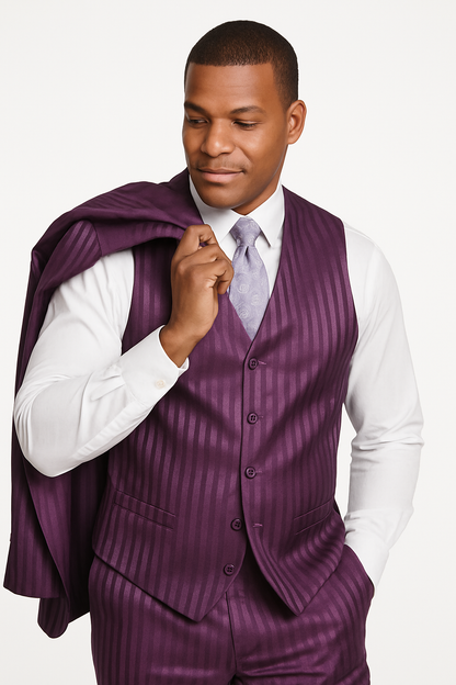 Mens 3 Button Ton on Ton Stripe Fashion Suit