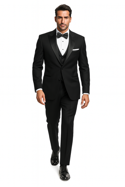 Mens 3pc Vested Black Tuxedo