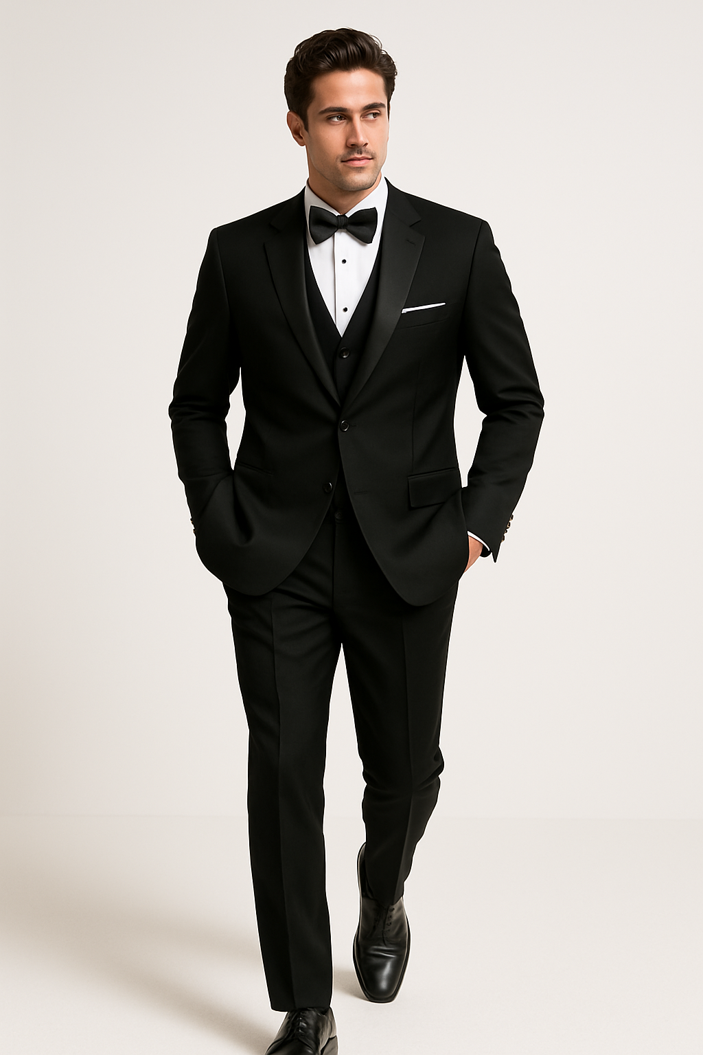 Mens 3pc Vested Black Tuxedo