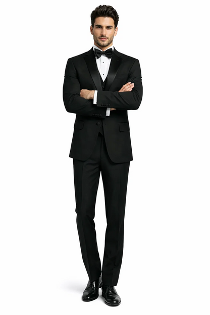 Men's 3pc Vested Black Tuxedo