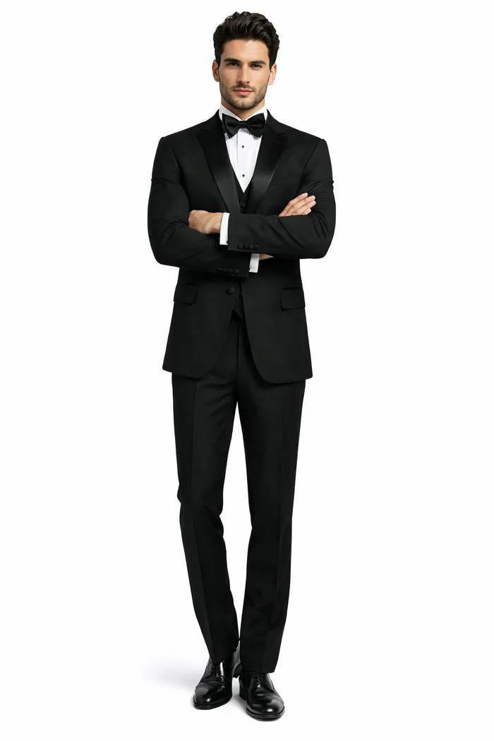 Men's 3pc Vested Black Tuxedo