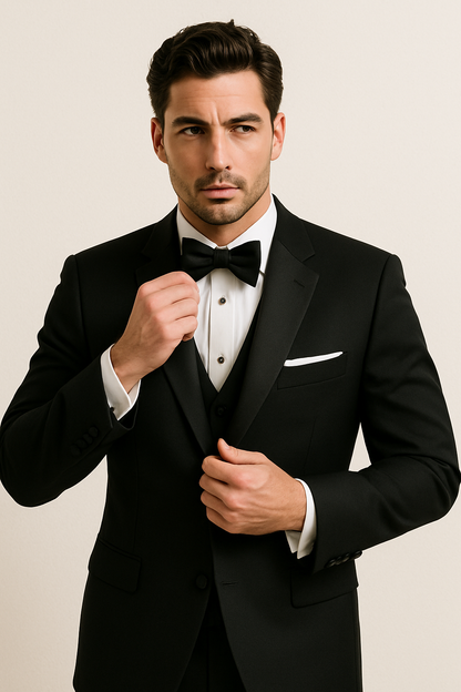Mens 3pc Vested Black Tuxedo