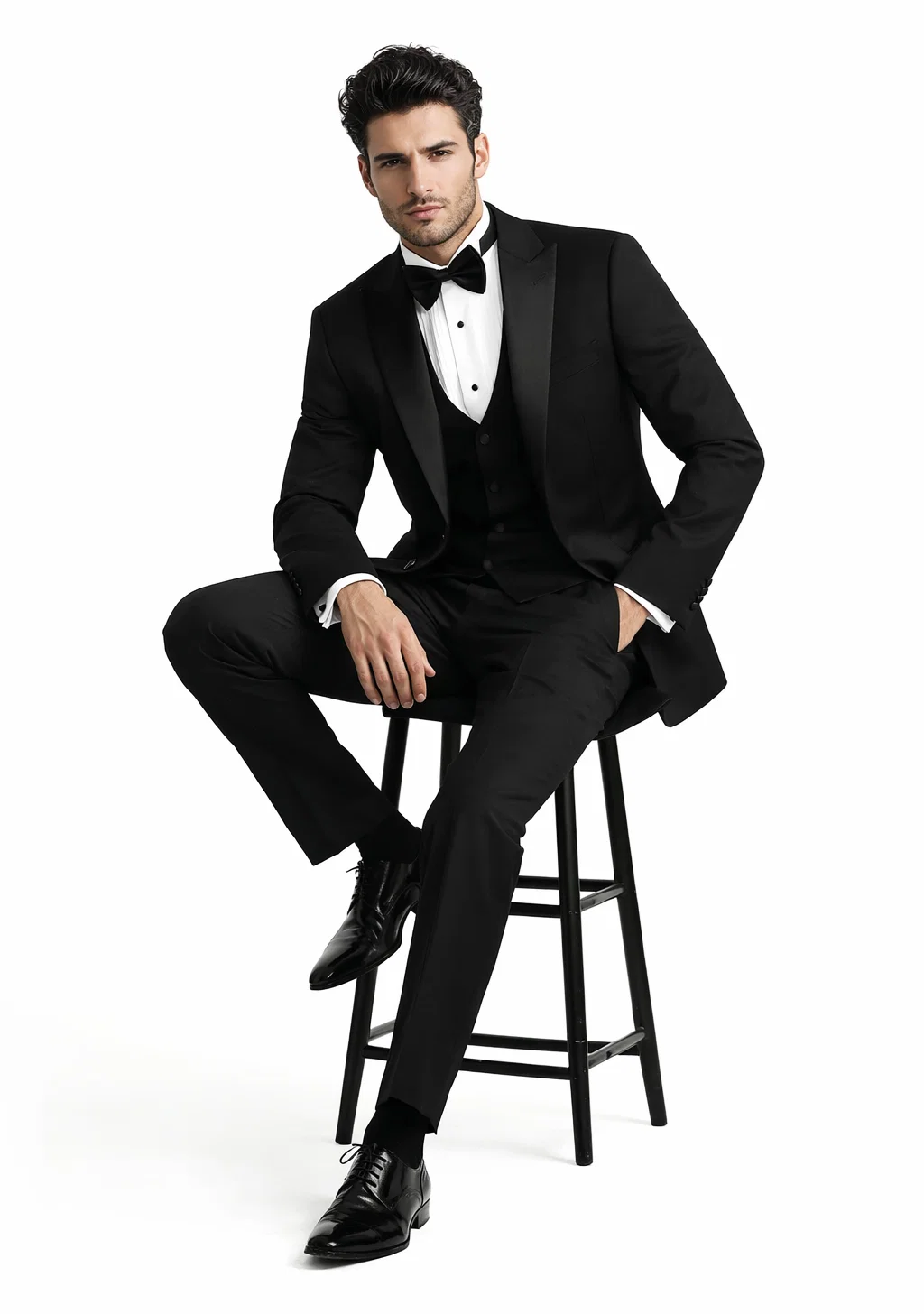 Men's 3pc Vested Black Tuxedo
