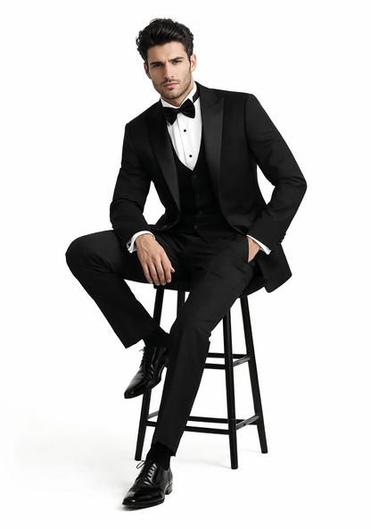 Men's 3pc Vested Black Tuxedo