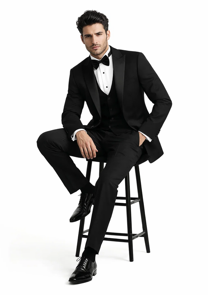 Men's 3pc Vested Black Tuxedo