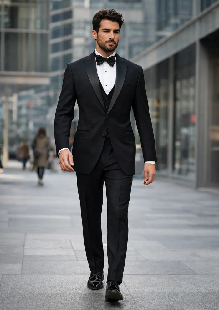 Men's 3pc Vested Black Tuxedo