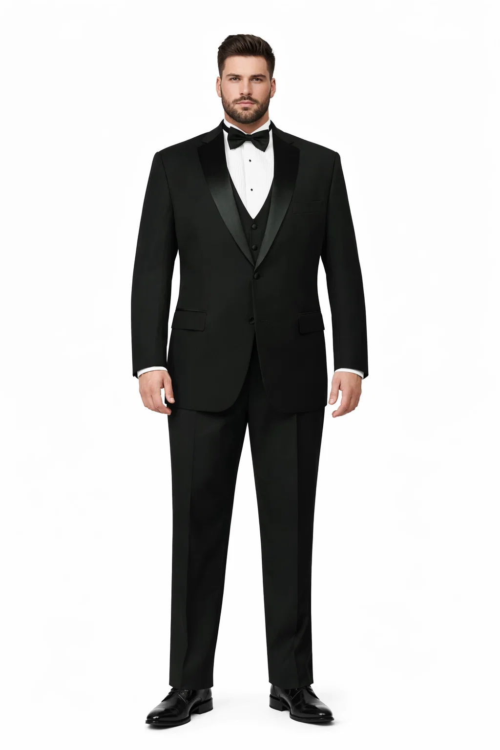 Men's 3pc Vested Black Tuxedo