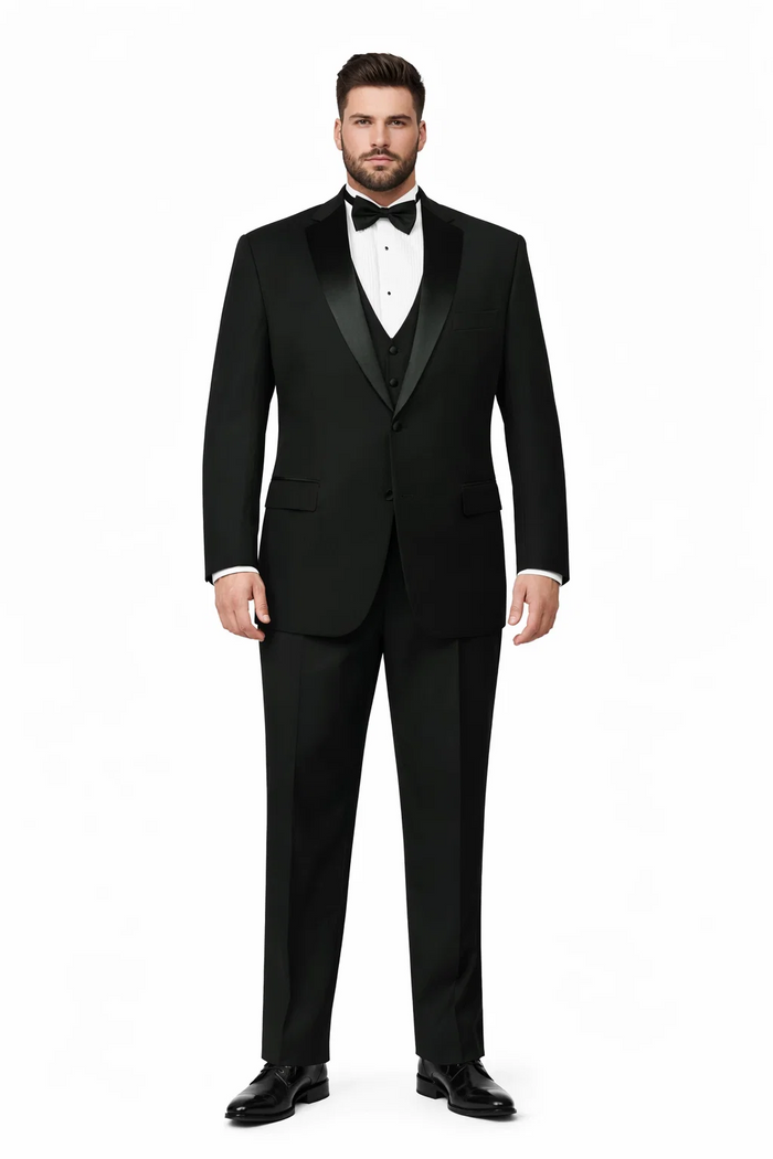 Men's 3pc Vested Black Tuxedo