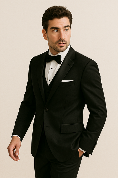 Mens 3pc Vested Black Tuxedo