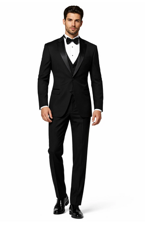 Mens 3pc Vested Black Tuxedo