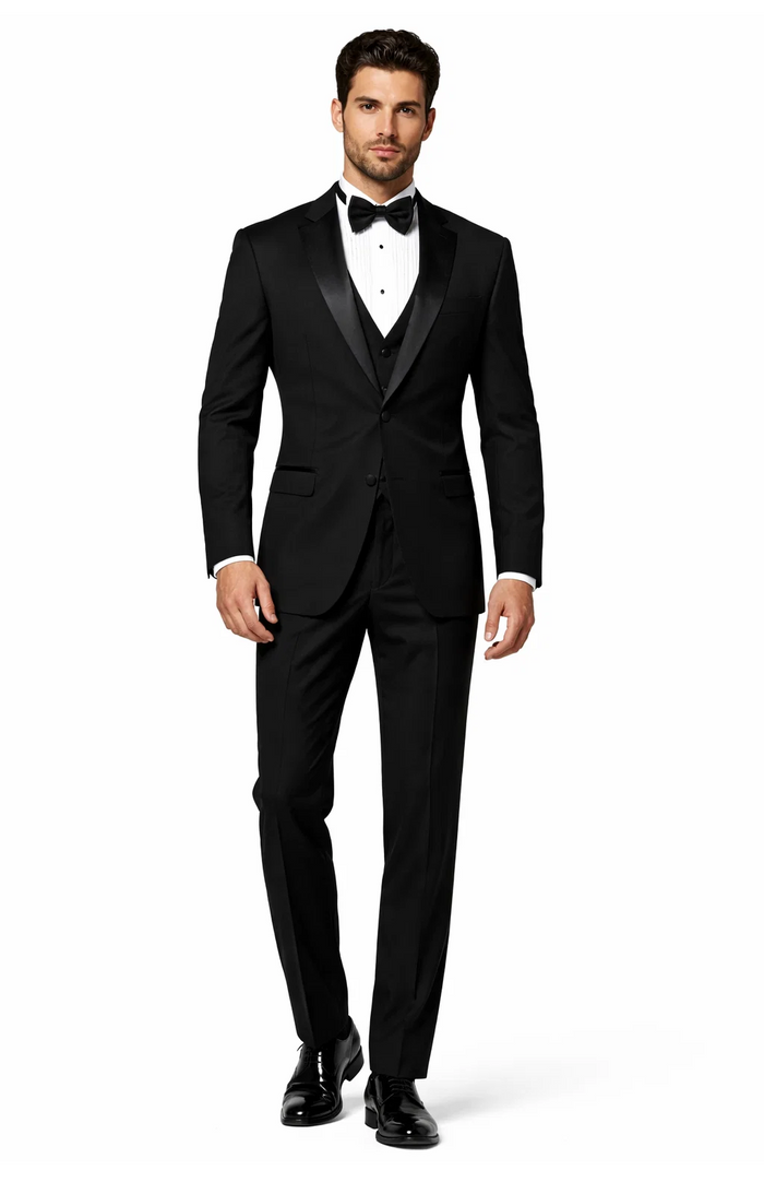 Men's 3pc Vested Black Tuxedo