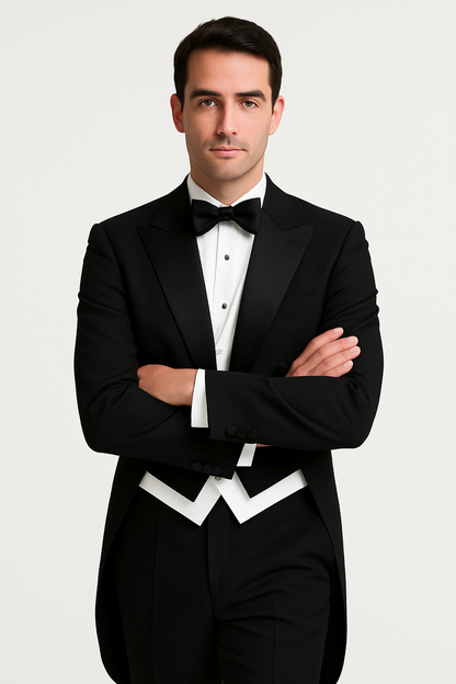 Mens 3pc Vested Classic Tail Tuxedo in Black