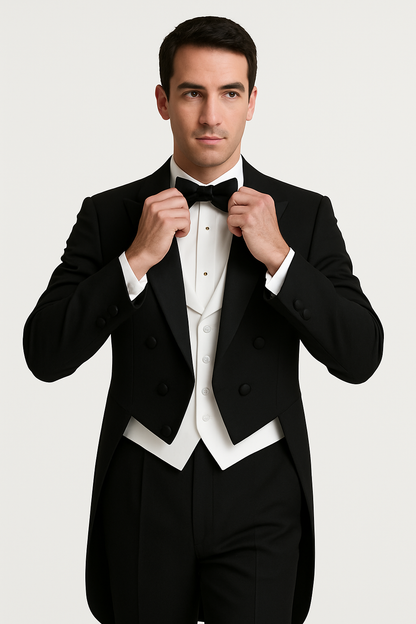 Mens 3pc Vested Classic Tail Tuxedo in Black