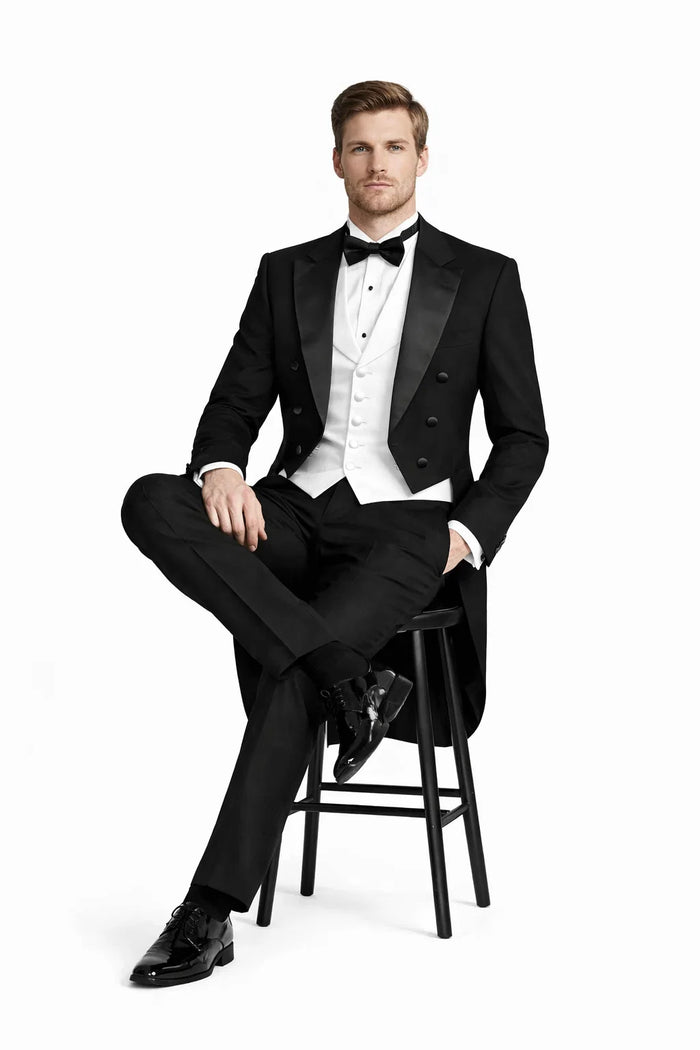 Mens 3pc Vested Classic Tail Tuxedo in Black