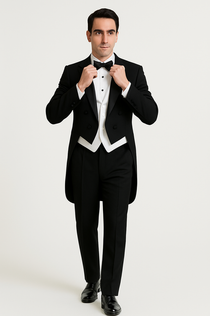 Mens 3pc Vested Classic Tail Tuxedo in Black