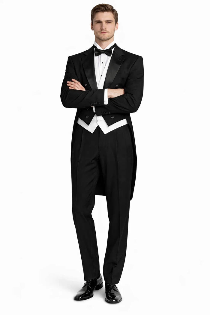Mens 3pc Vested Classic Tail Tuxedo in Black