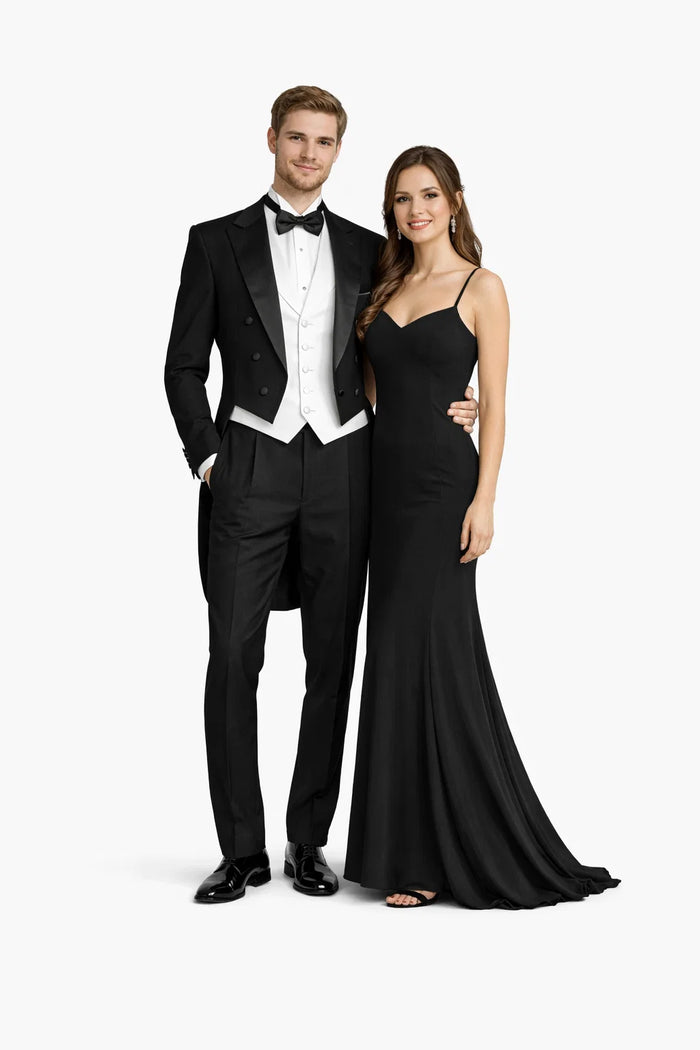 Mens 3pc Vested Classic Tail Tuxedo in Black