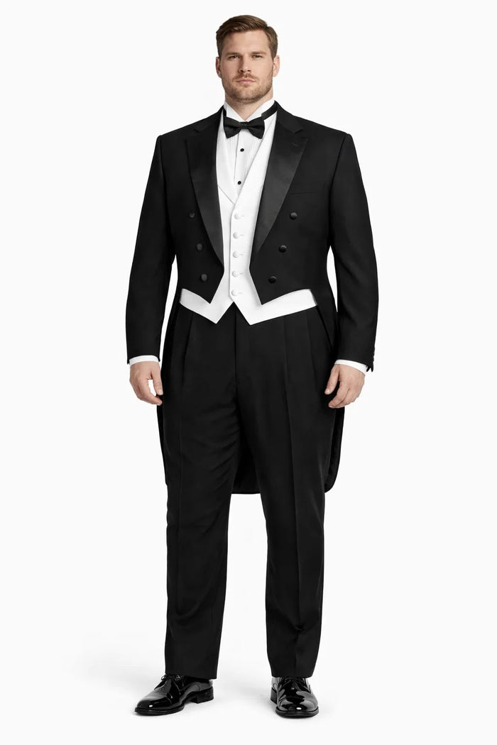 Mens 3pc Vested Classic Tail Tuxedo in Black