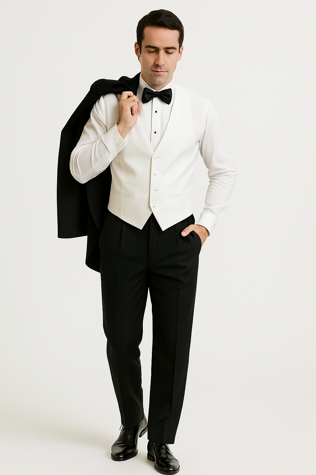 Mens 3pc Vested Classic Tail Tuxedo in Black