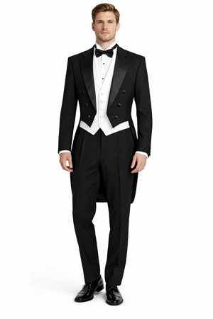 Mens 3pc Vested Classic Tail Tuxedo in Black
