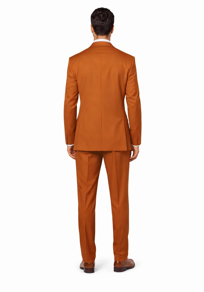 Mens 4 Button Wide Notch Lapel Fashion Rust Suit