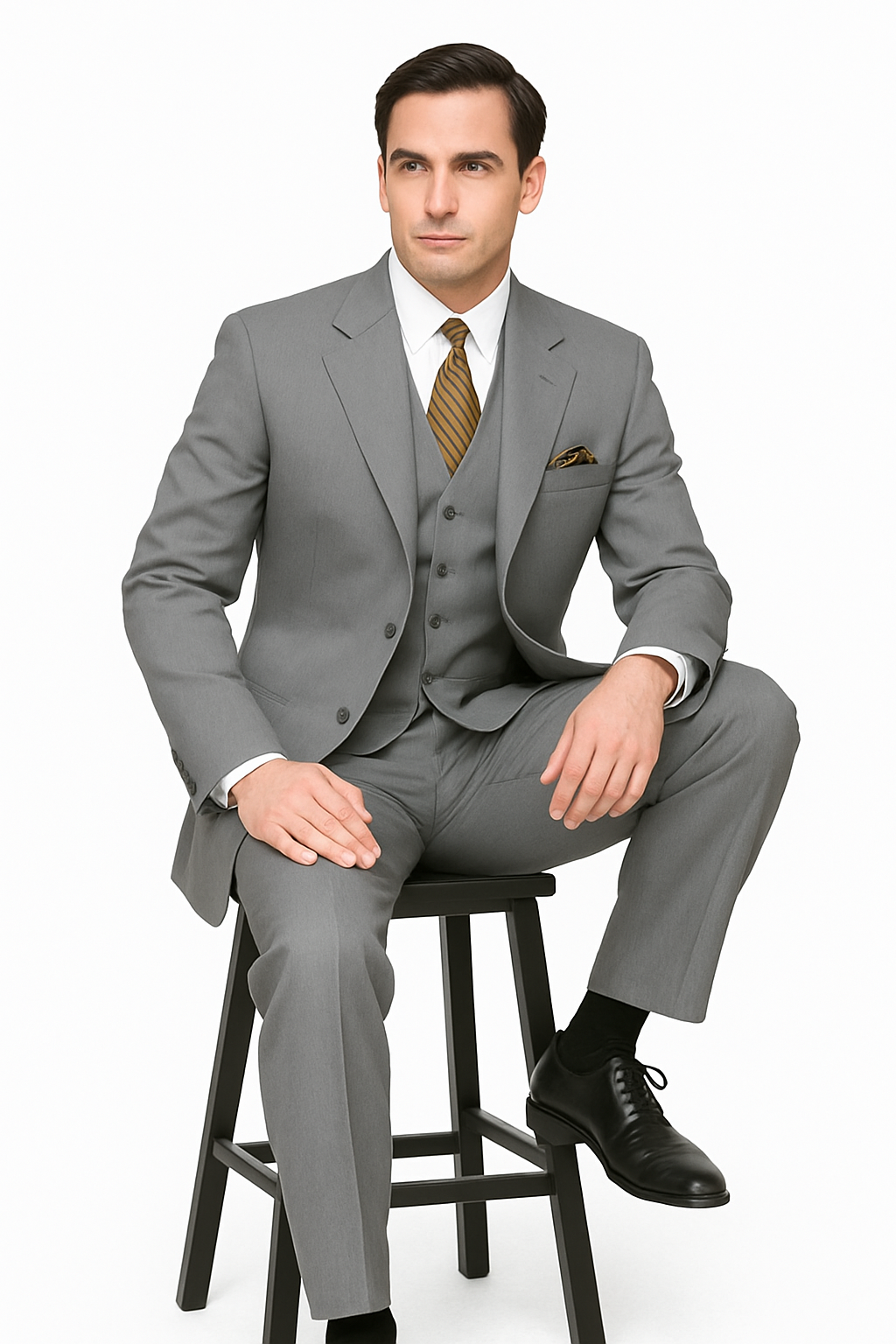 Mens 6 Button Double Breasted Vest Grey Suit