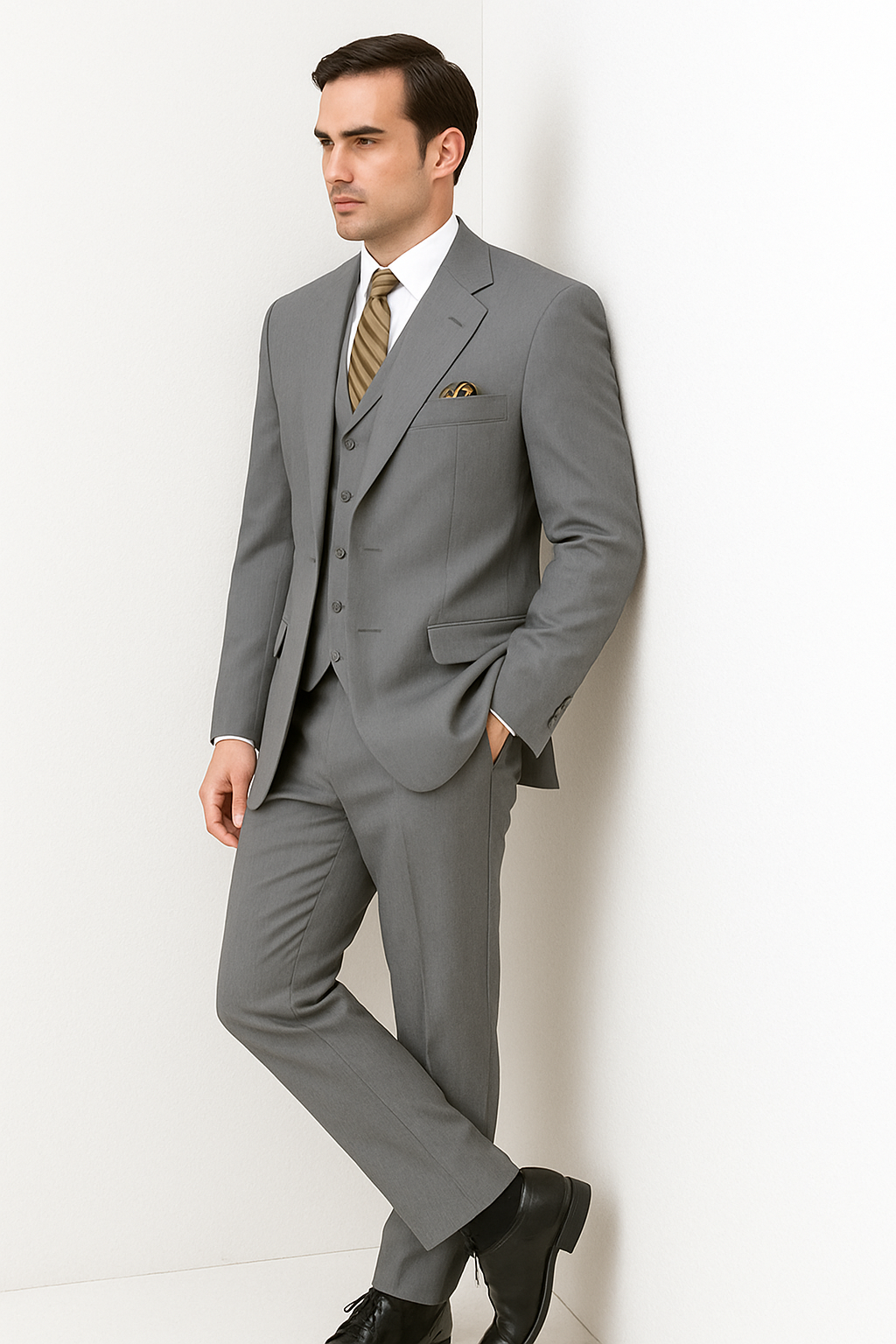 Mens 6 Button Double Breasted Vest Grey Suit