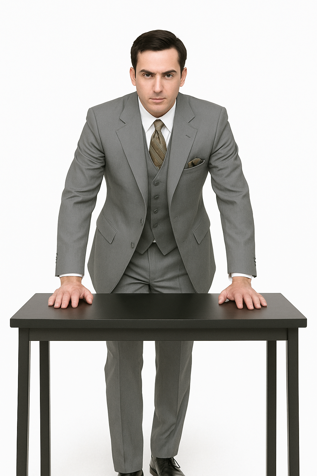 Mens 6 Button Double Breasted Vest Grey Suit