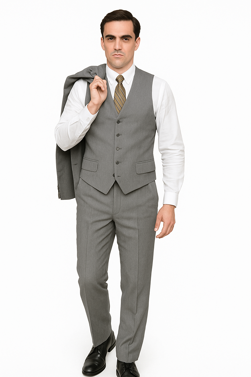Mens 6 Button Double Breasted Vest Grey Suit
