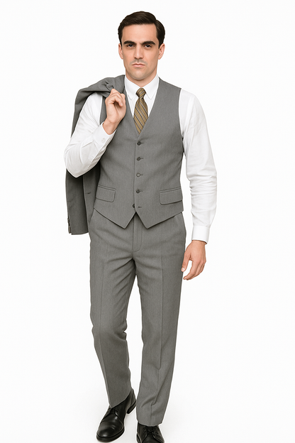 Mens 6 Button Double Breasted Vest Grey Suit