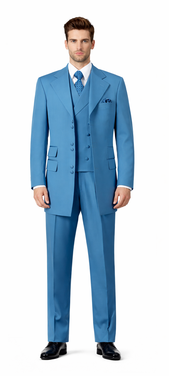 Mens 6 Button Double Breasted Vest Turquoise Suit