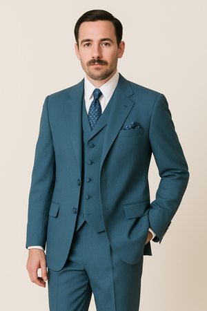 Mens 6 Button Double Breasted Vest Turquoise Suit