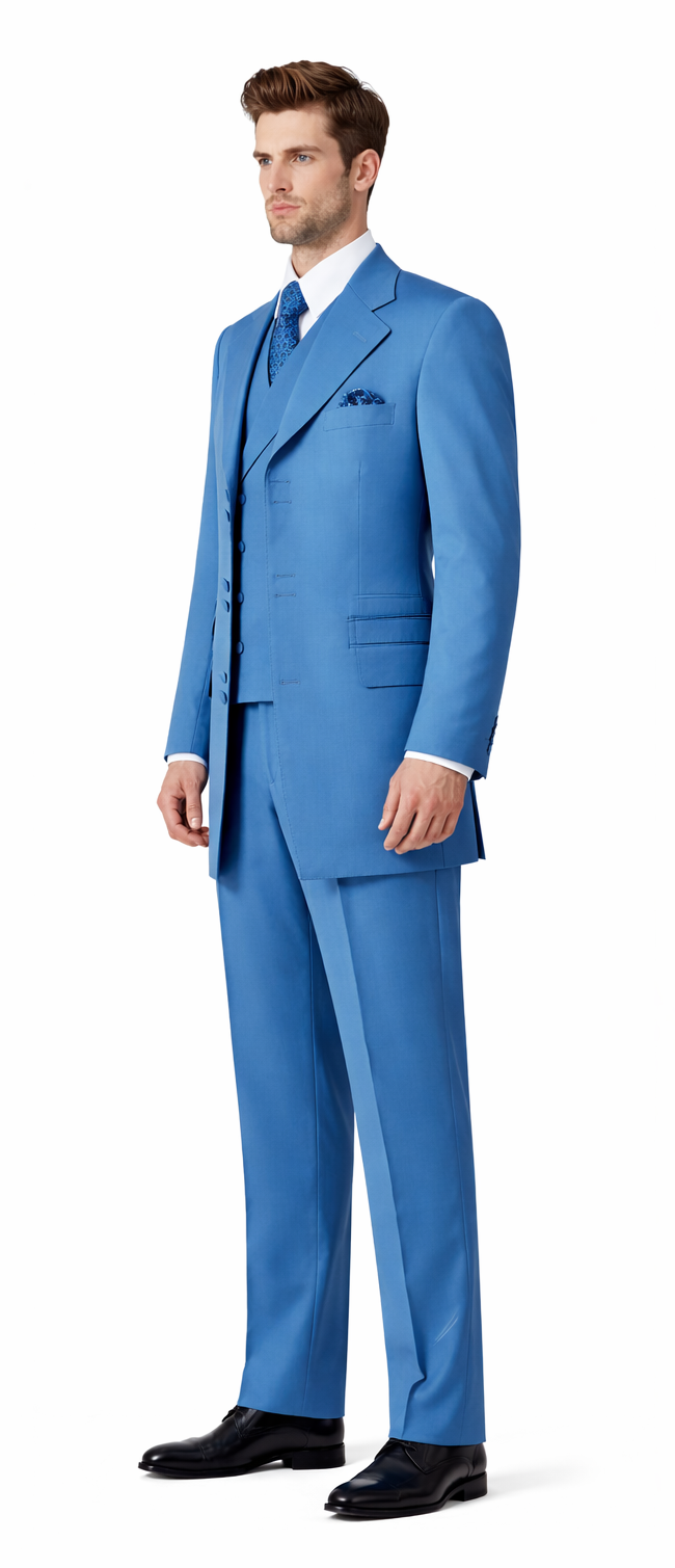 Mens 6 Button Double Breasted Vest Turquoise Suit