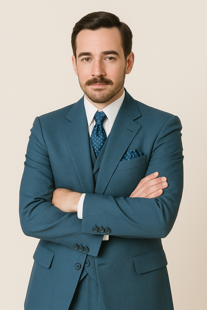 Mens 6 Button Double Breasted Vest Turquoise Suit