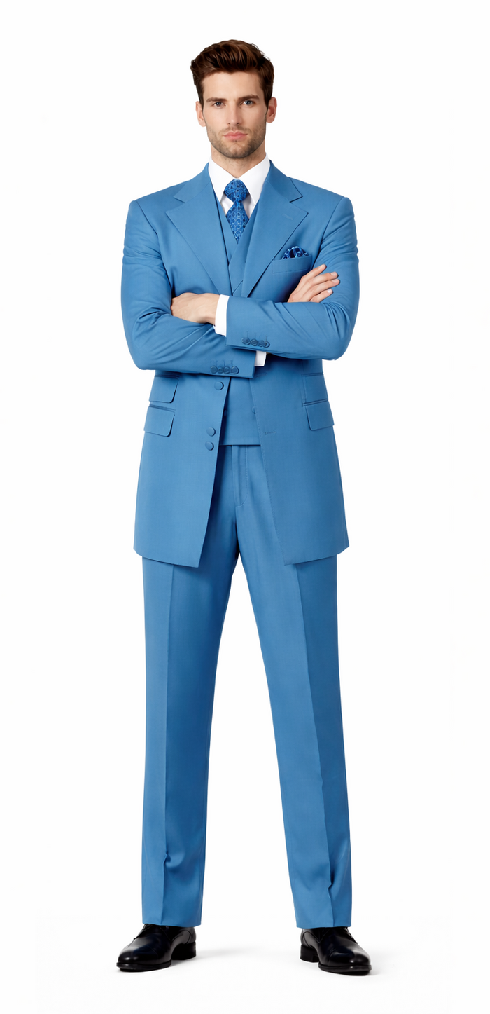 Mens 6 Button Double Breasted Vest Turquoise Suit