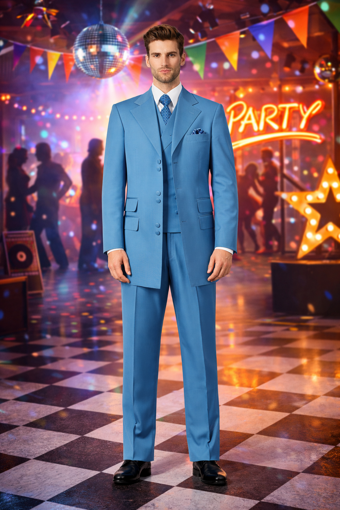 Mens 6 Button Double Breasted Vest Turquoise Suit