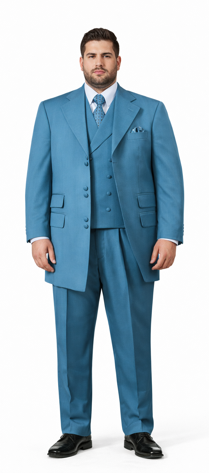 Mens 6 Button Double Breasted Vest Turquoise Suit
