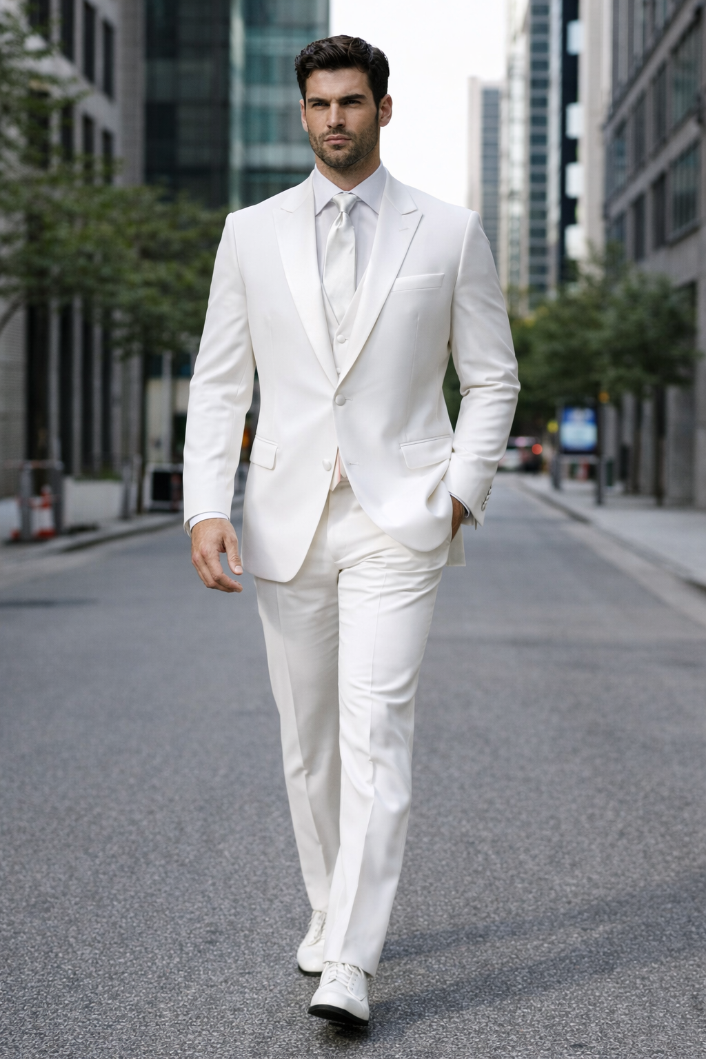 Mens Affordable 2 Button Classic Tuxedo in White