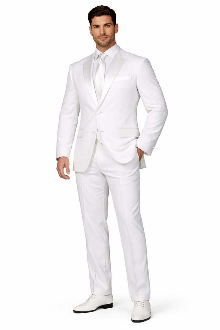 Mens Affordable 2 Button Classic Tuxedo in White
