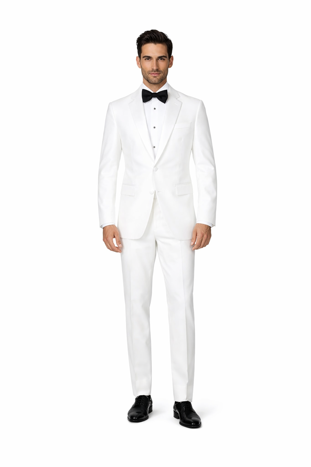 Mens Affordable Slim Fit 2 Button Tuxedo in White - Mens Slim Fitted Tuxedo