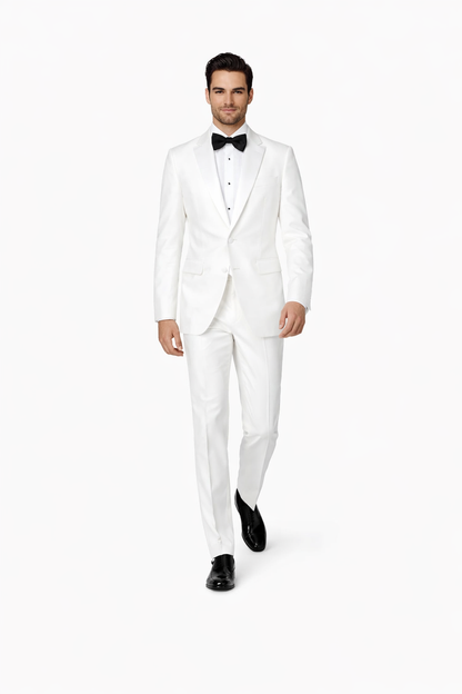 Mens Affordable Slim Fit 2 Button Tuxedo in White - Mens Slim Fitted Tuxedo