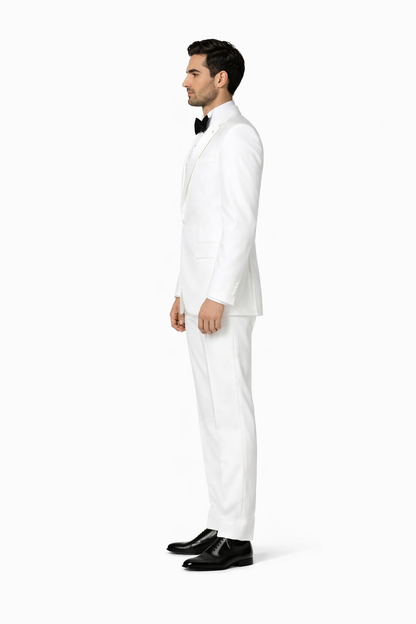 Mens Affordable Slim Fit 2 Button Tuxedo in White - Mens Slim Fitted Tuxedo