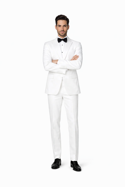 Mens Affordable Slim Fit 2 Button Tuxedo in White - Mens Slim Fitted Tuxedo
