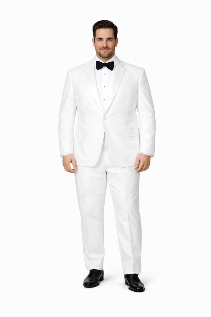Mens Affordable Slim Fit 2 Button Tuxedo in White - Mens Slim Fitted Tuxedo